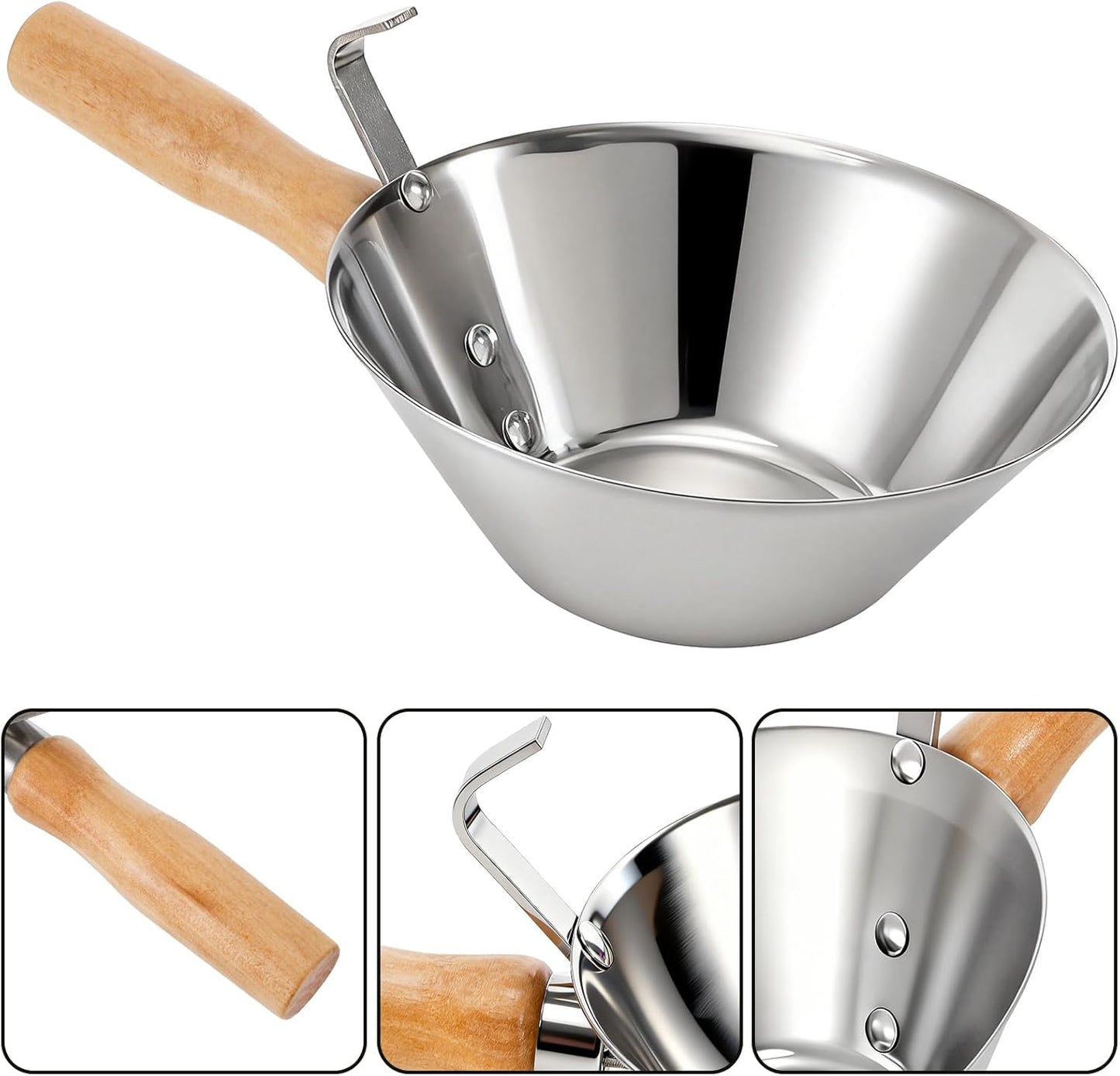 Cuchara acero inox mango madera para cemento y estuco
