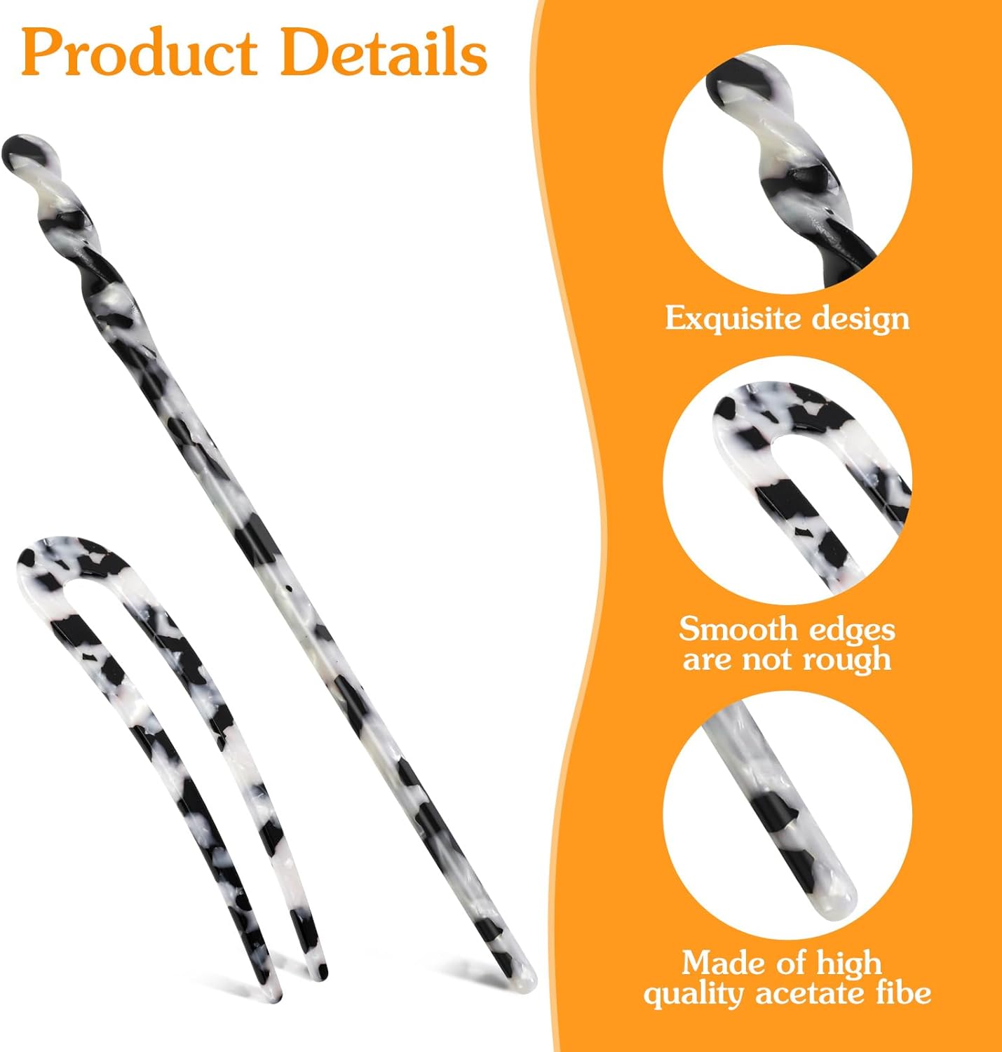 10 Palillos Cabello Acetato Vintage Mujer 6+4 U