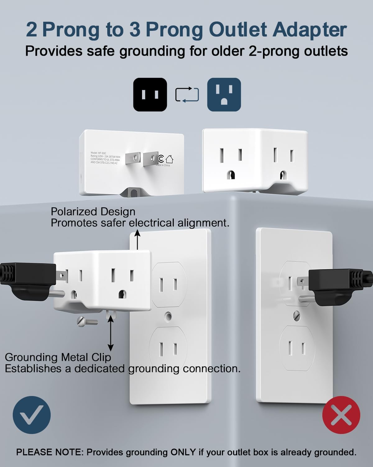 Adaptador 2 a 3 clavijas enchufe multiple pared blanco