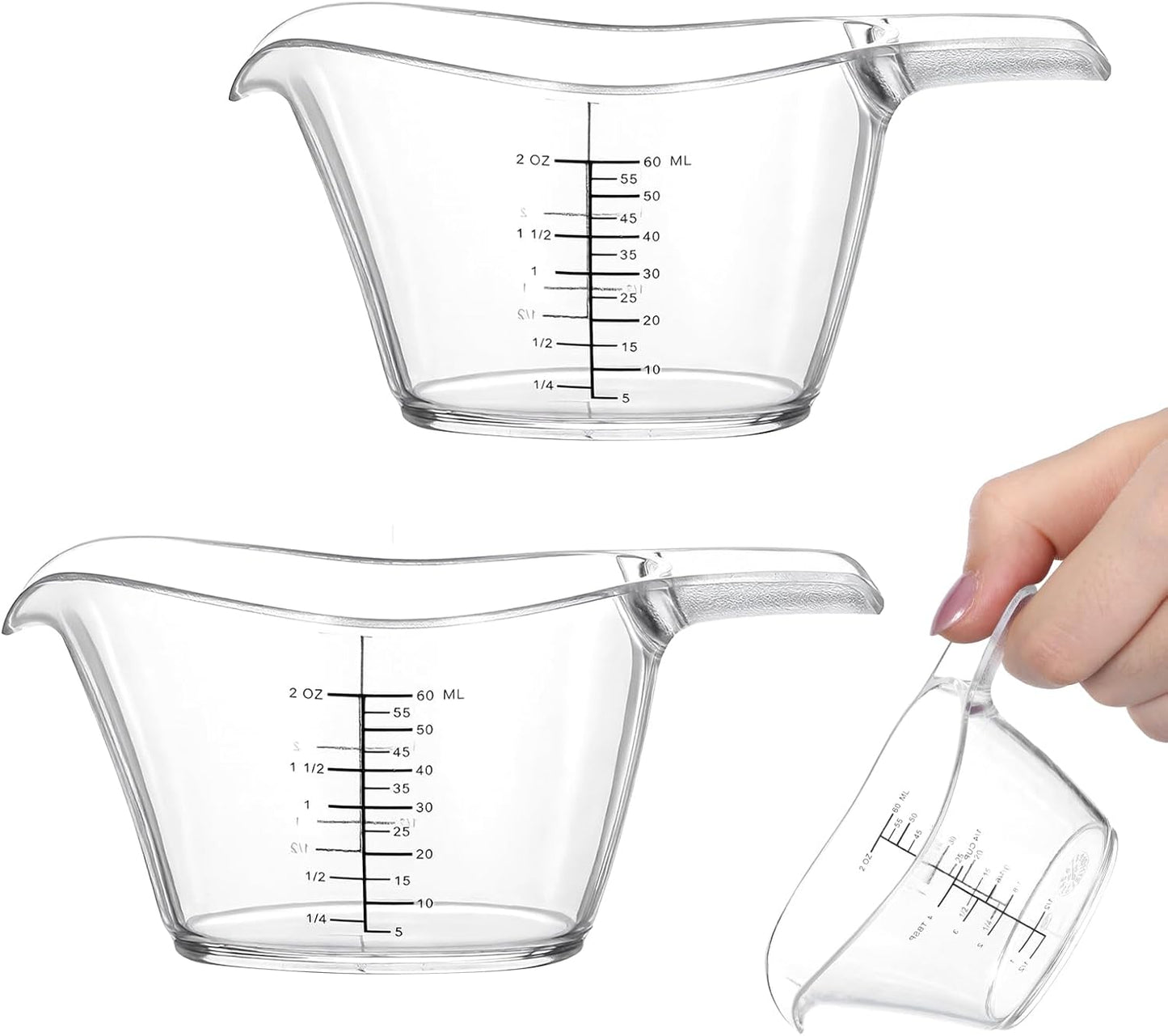Paquete de 2 tazas medidoras transparentes de 2 oz para cocina y bricolaje