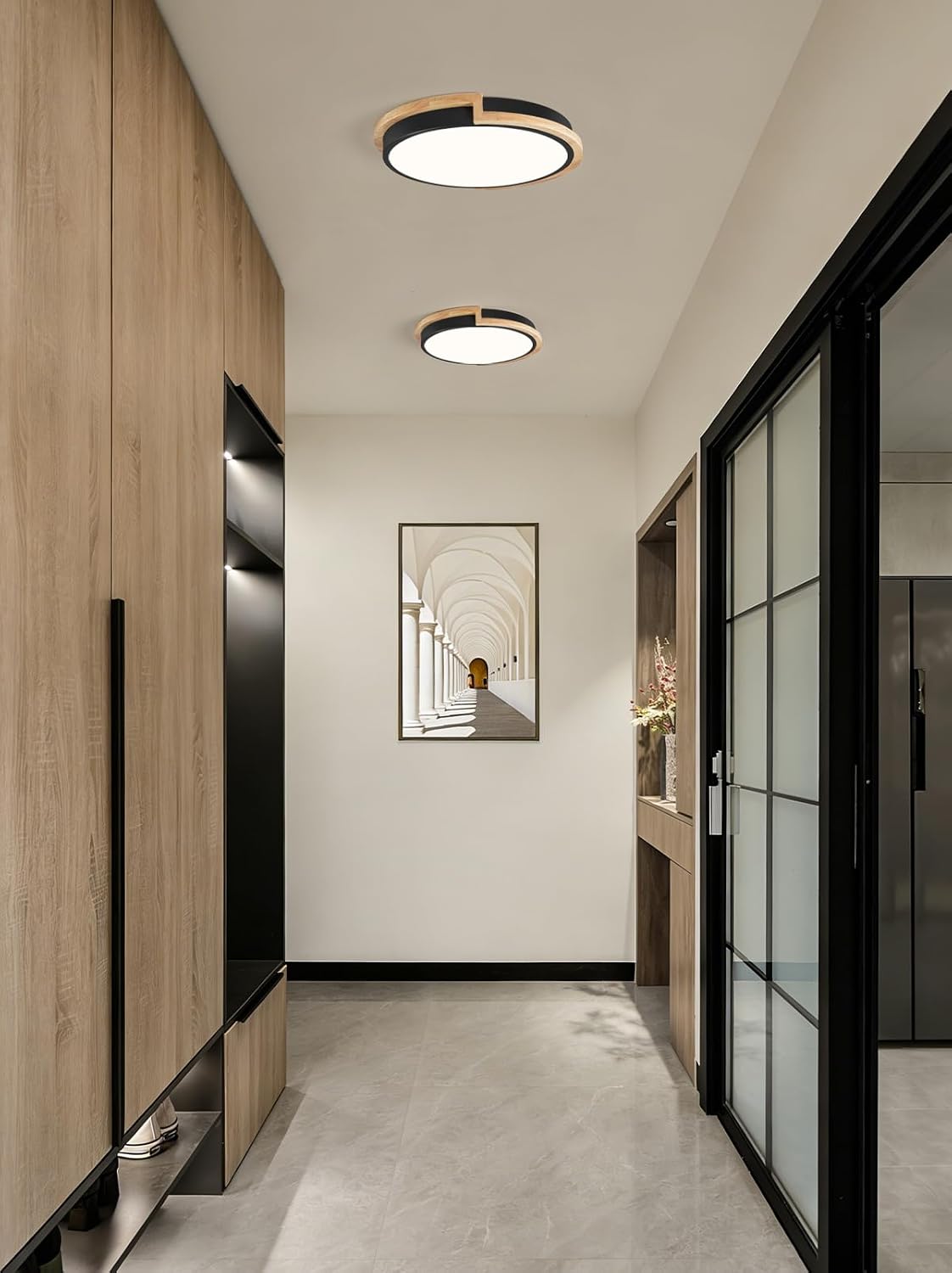 Lámpara LED techo redonda negro mate madera cocina dormitorio