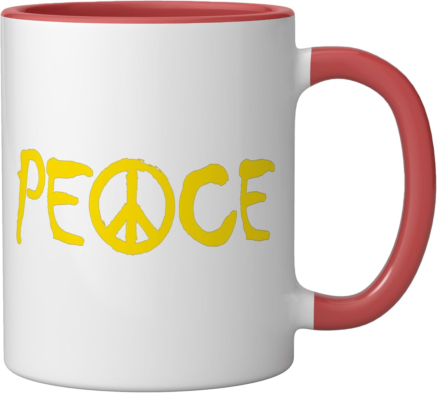 Taza de cerámica amarilla con símbolo de paz