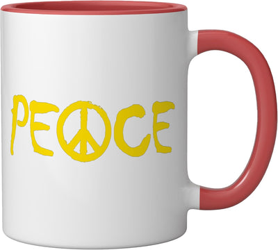Taza de cerámica amarilla con símbolo de paz