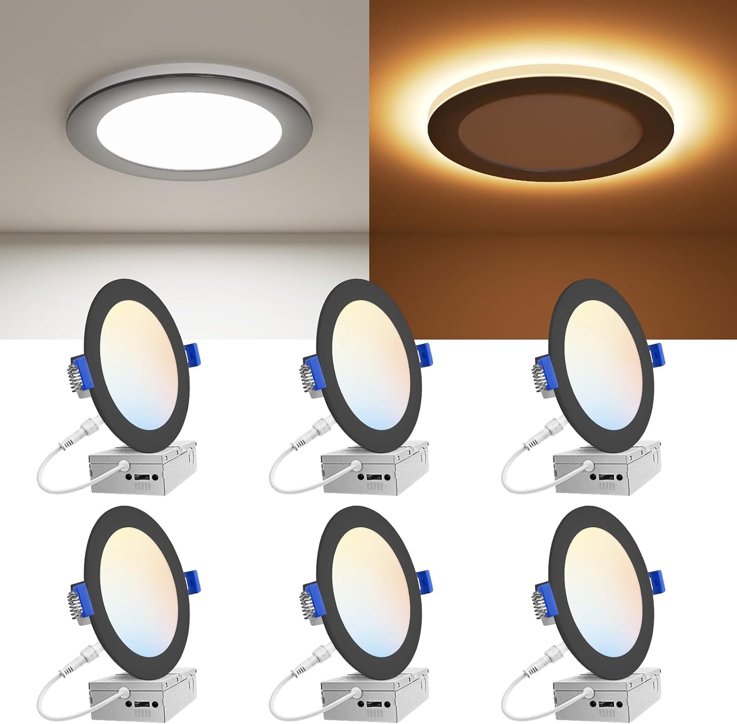 6 Luces empotrables negras 6pulg LED 2700K-5000K 12W