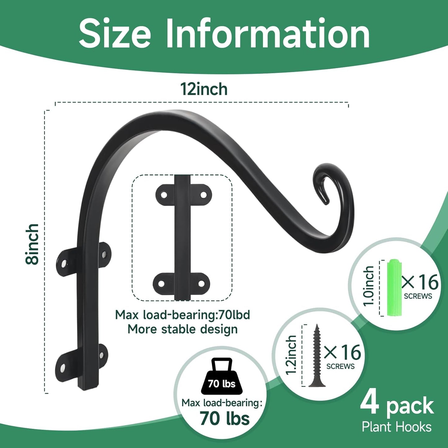 4 Colgadores Plantas 12pulg Negro Resistentes
