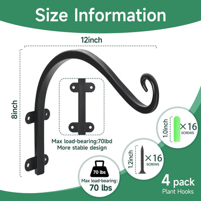 4 Colgadores Plantas 12pulg Negro Resistentes