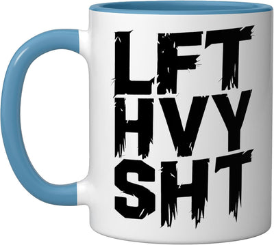 Taza de cerámica Heavy Lifter con peso máximo en azul y blanco