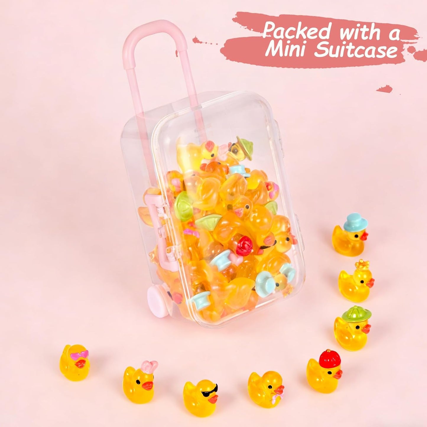 56 Mini Patos Resina con Maleta para Jardín de Hadas