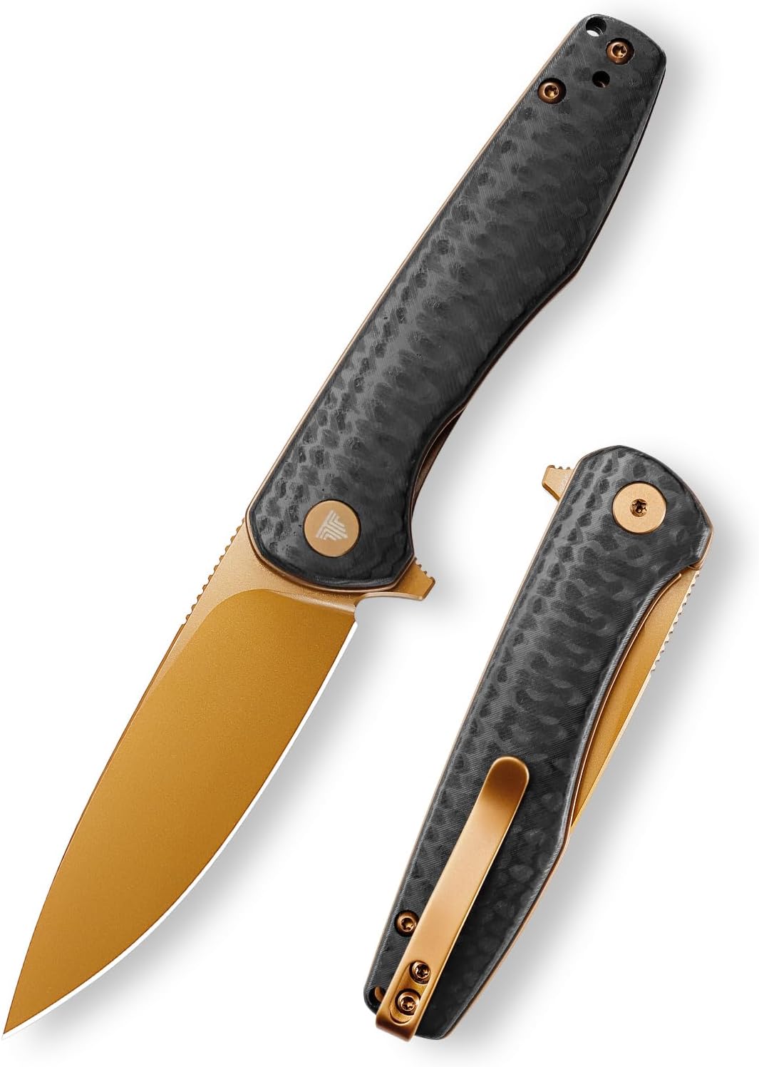 Cuchillo plegable acero 14C28N 2.9pulg hoja oro rosa