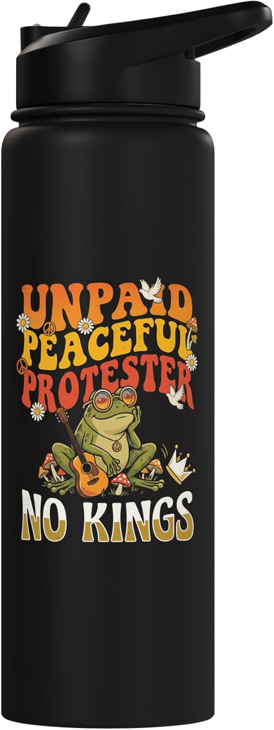 Botella de agua aislada de acero inoxidable con ranas pro democracia