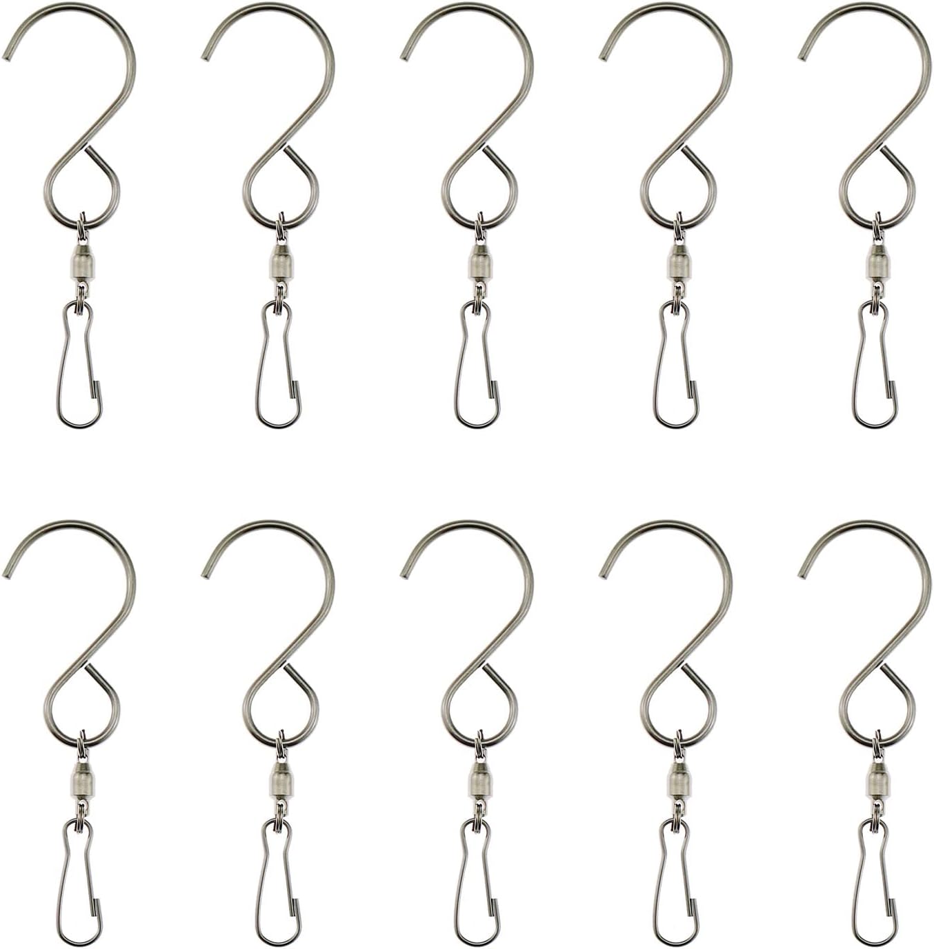 10 Ganchos Giratorios Acero Inox 360 Grados Plateado