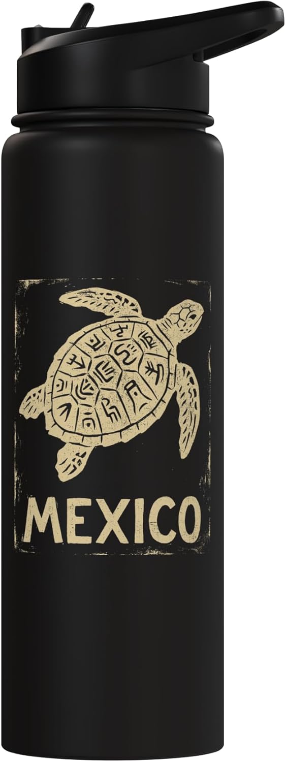 Botella de agua acero inoxidable vintage grunge con motivos maya
