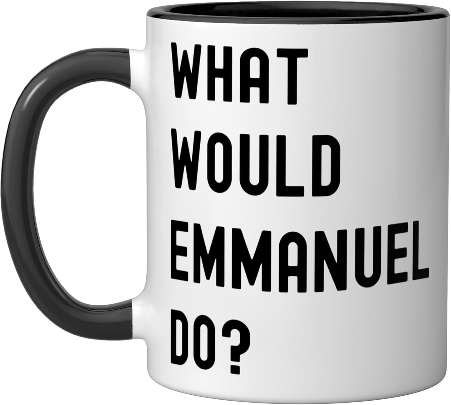 Taza de cerámica What Would Emmanuel Do Negro/Blanco