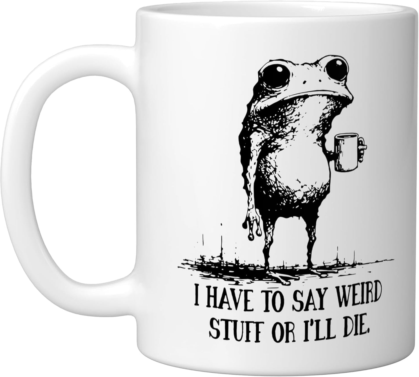 Taza de cerámica con mensaje raro de sapo en blanco