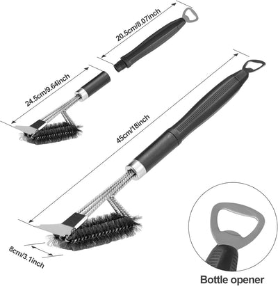 Cepillo parrilla 18pulg acero inox 3en1 con abridor y gancho