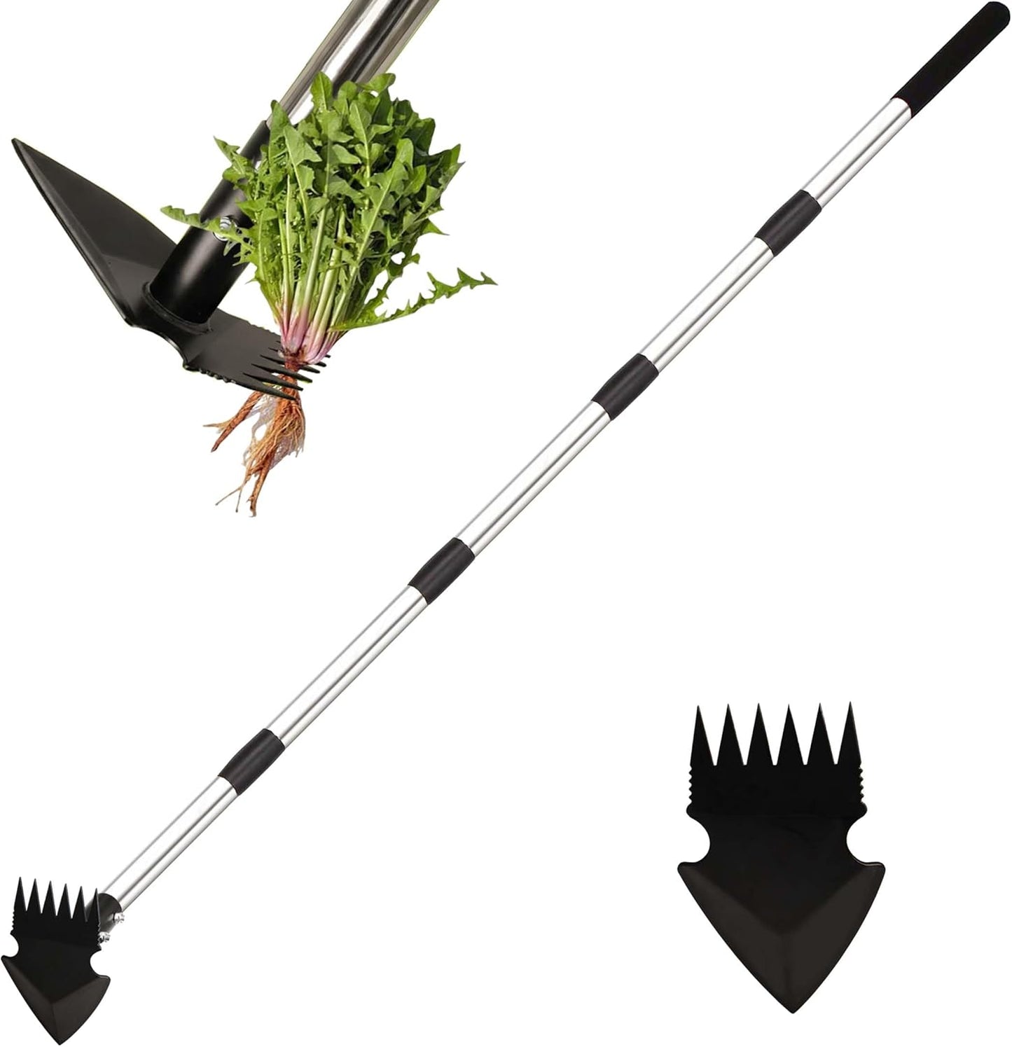 Extractor malezas 62pulg mango largo rastrillo 2en1 jardín