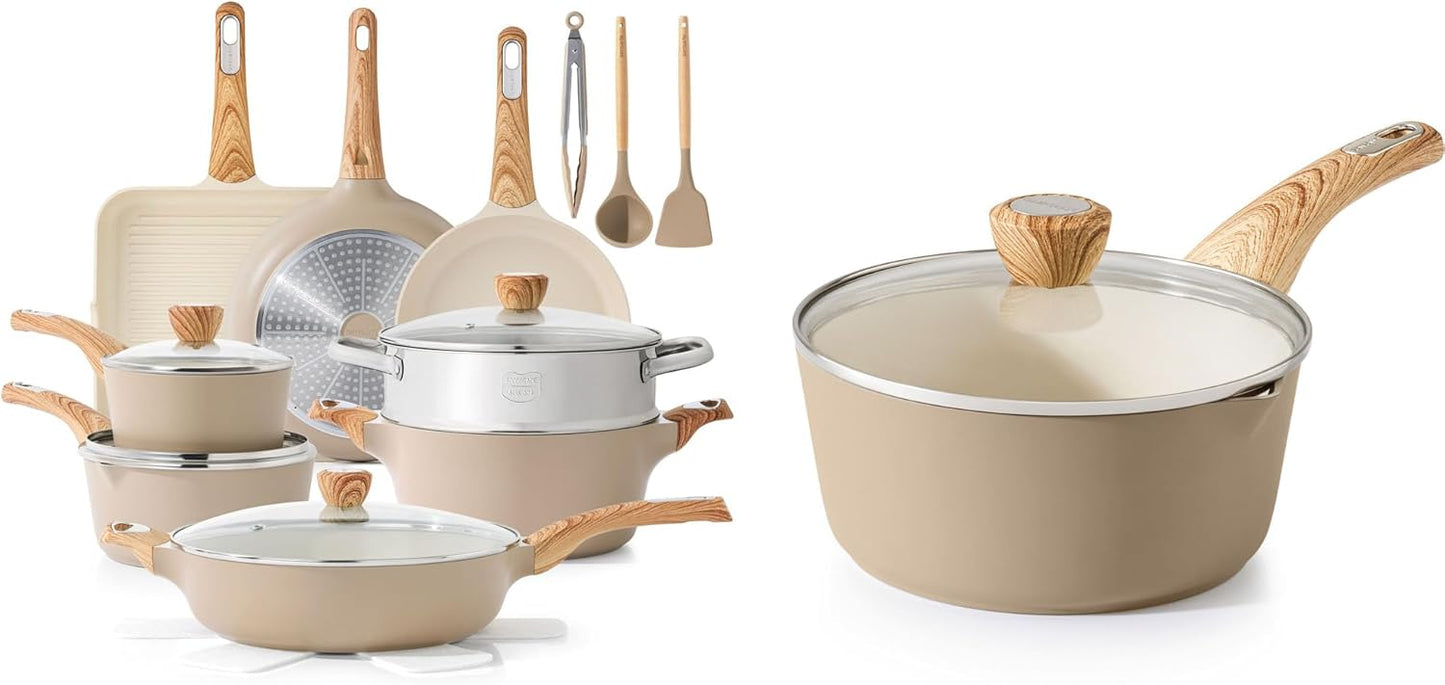 Set 20 pzas utensilios cocina cerámica sartén 1.5qt antiadherente