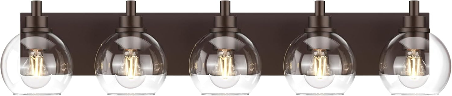 Lámparas baño 5 luces bronce apliques pared vidrio transparente E26