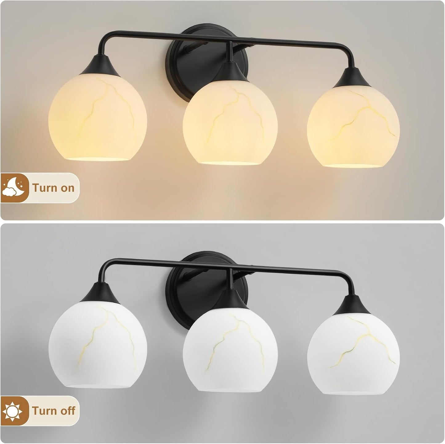 Lámpara tocador 3 luces aplique negro mate vidrio E26
