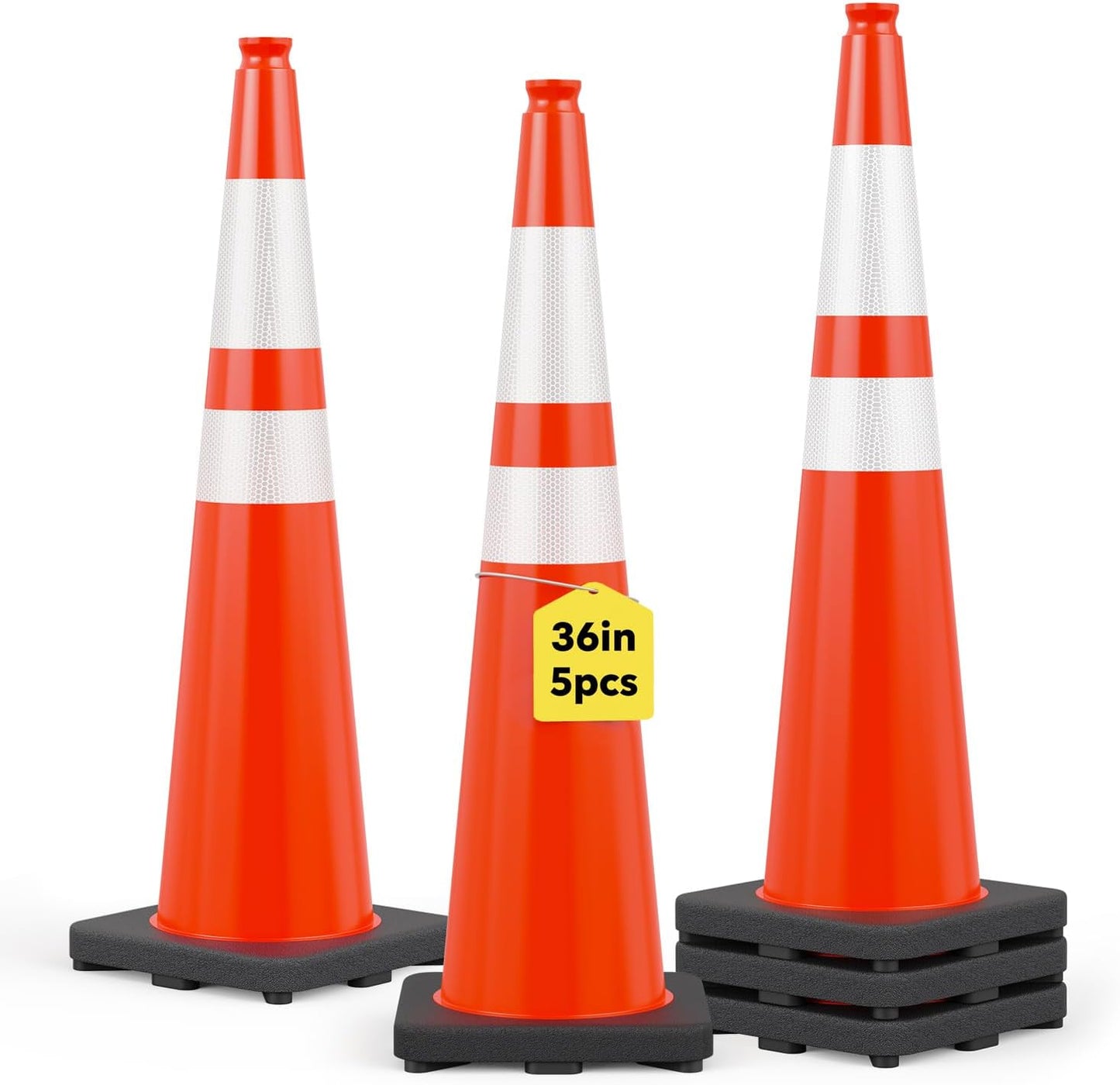 5 Conos Tráfico 36pulg Naranja Base Pesada Alta Visibilidad