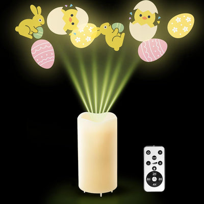 Proyector velas LED Pascua con luces conejo huevo control remoto