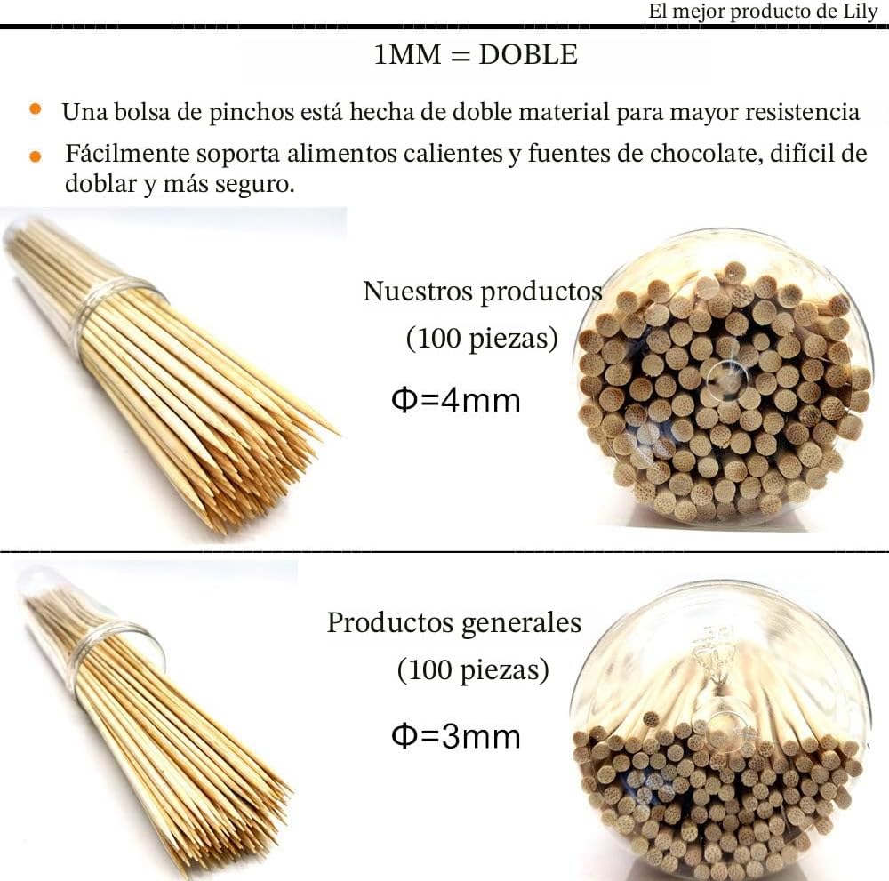 Brochetas bambú 6pulg para barbacoa fruta cóctel kabob