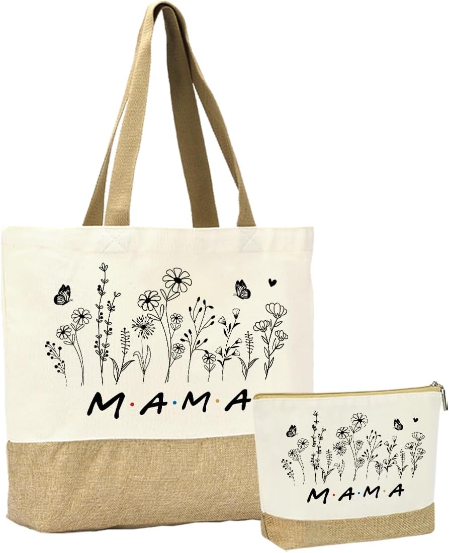 Bolsas reutilizables para regalo de abuela con flores y maquillaje