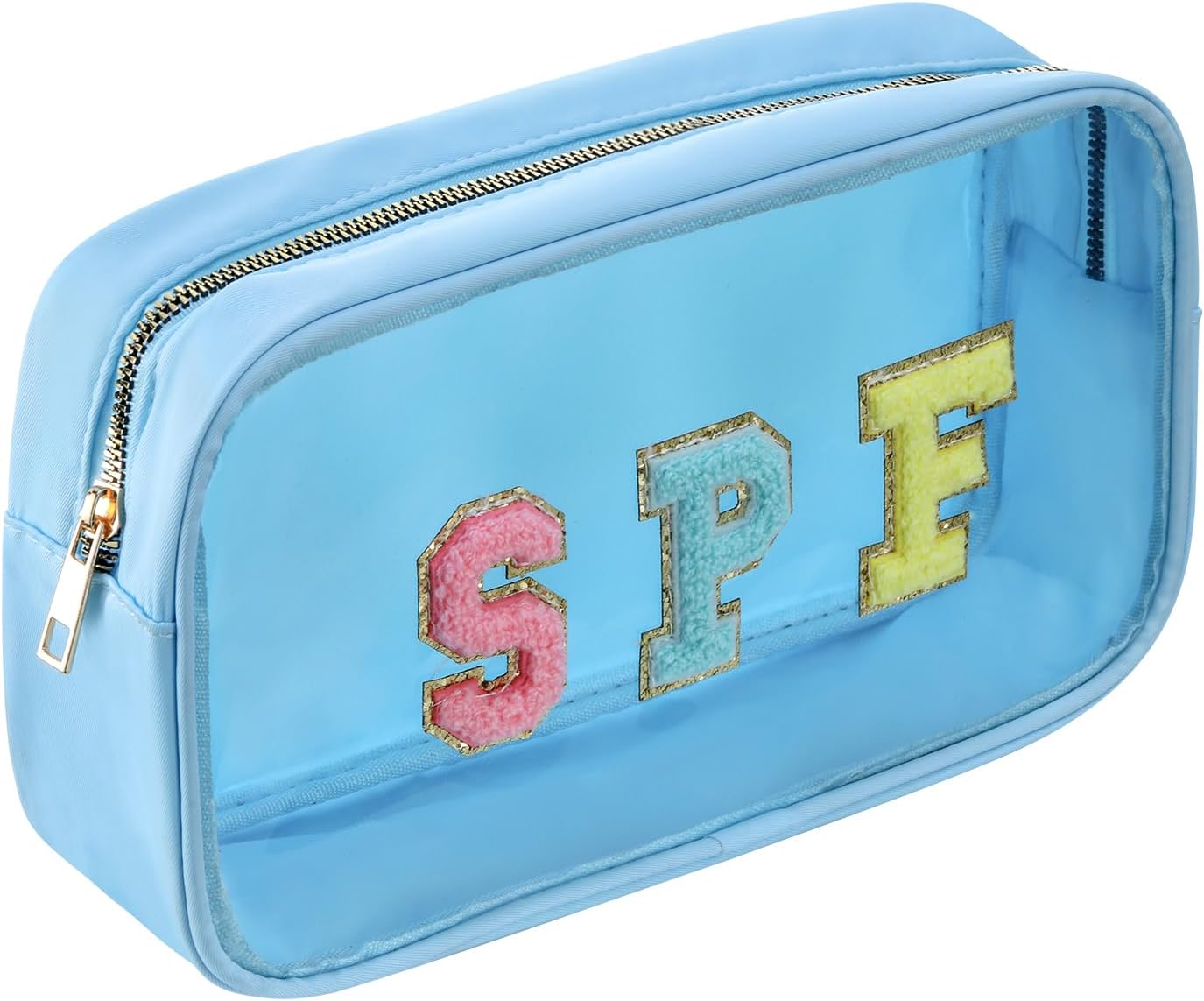 Bolsa cosméticos SPF transparente con chenilla