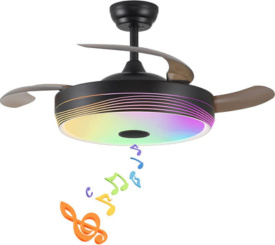 Ventilador techo retráctil 48pulg con luz RGB control remoto