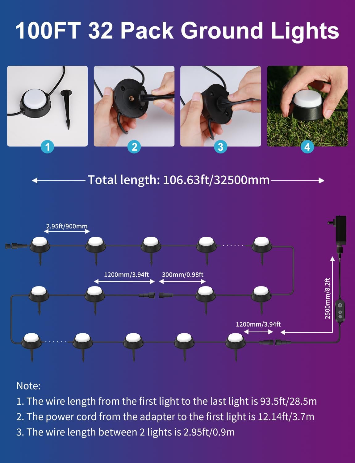 32 Luces Suelo Exteriores RGBW 100ft Control App/Voz 2200K