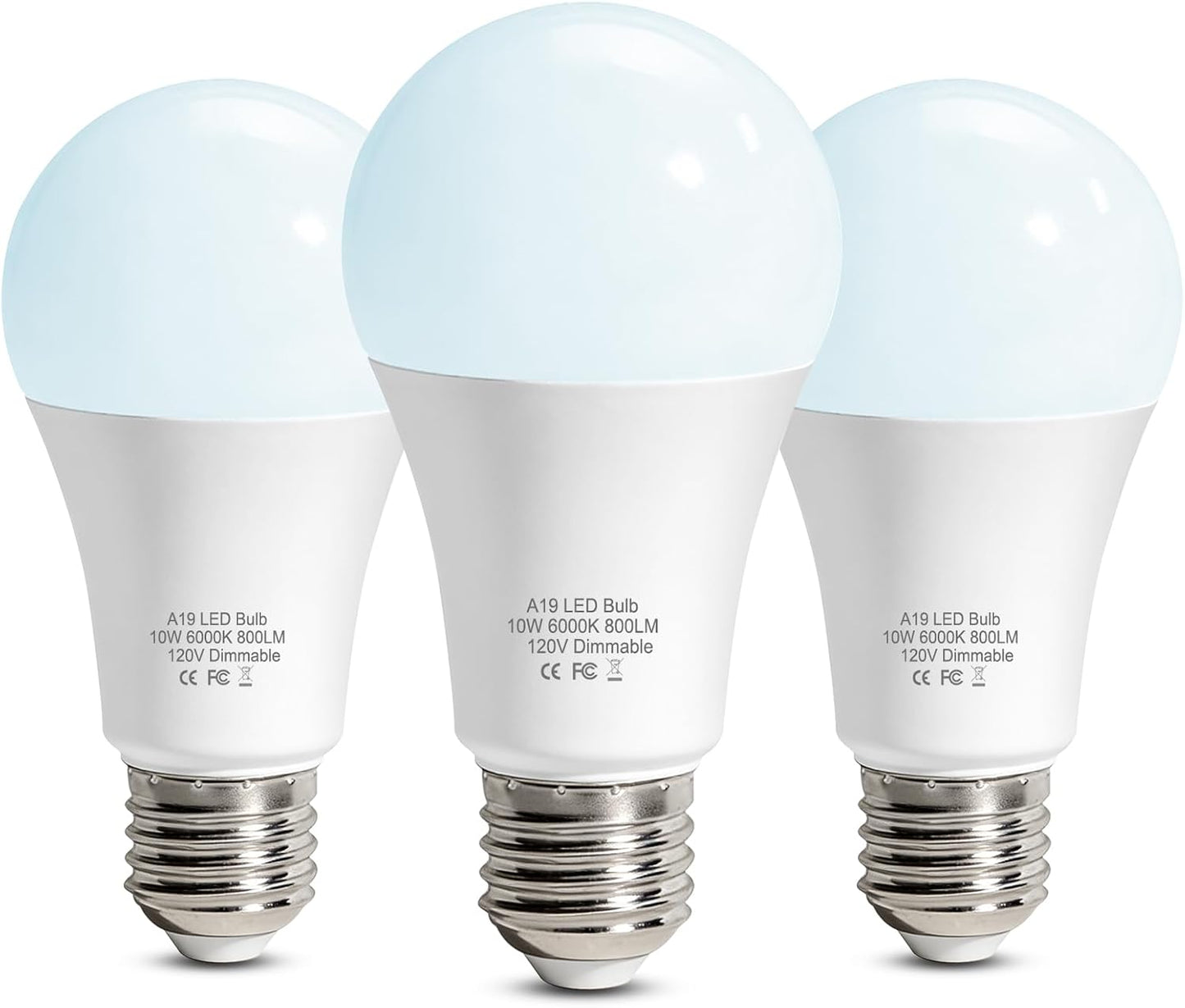 Pack 3 Bombillas LED A19 Regulables 10W Luz Blanca 6000K
