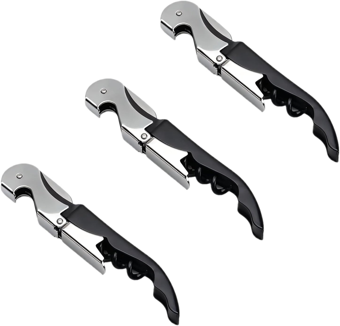 Sacacorchos metal negro estilo camarero doble bisagra set 3