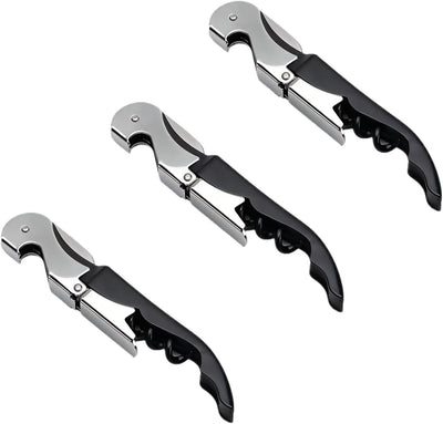 Sacacorchos metal negro estilo camarero doble bisagra set 3