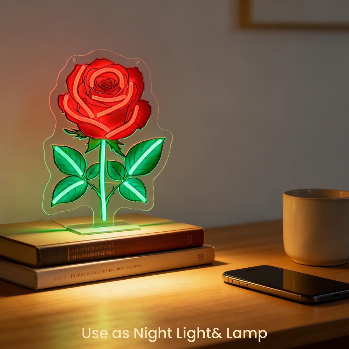 Letrero LED neón rosa con base para dormitorio y garaje