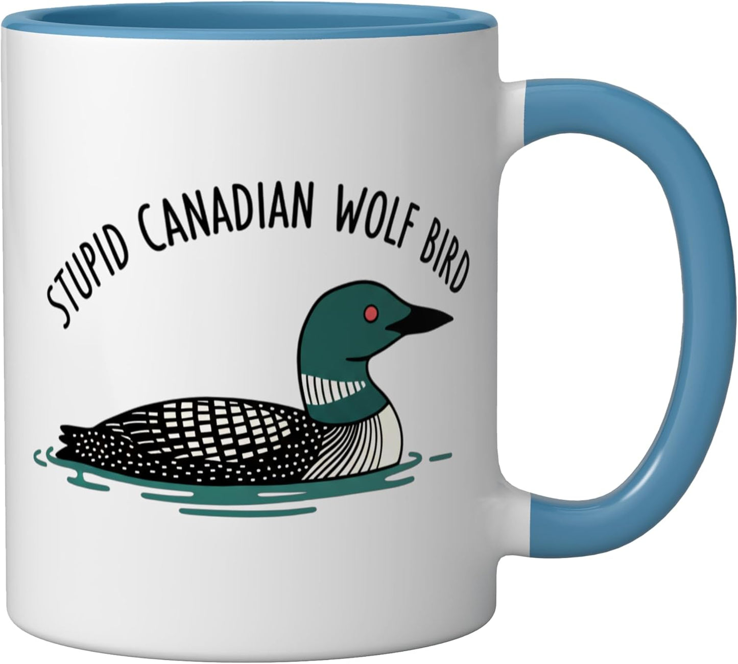 Taza Cerámica Humor Canadiense Lobo Ave Loon Azul Blanco