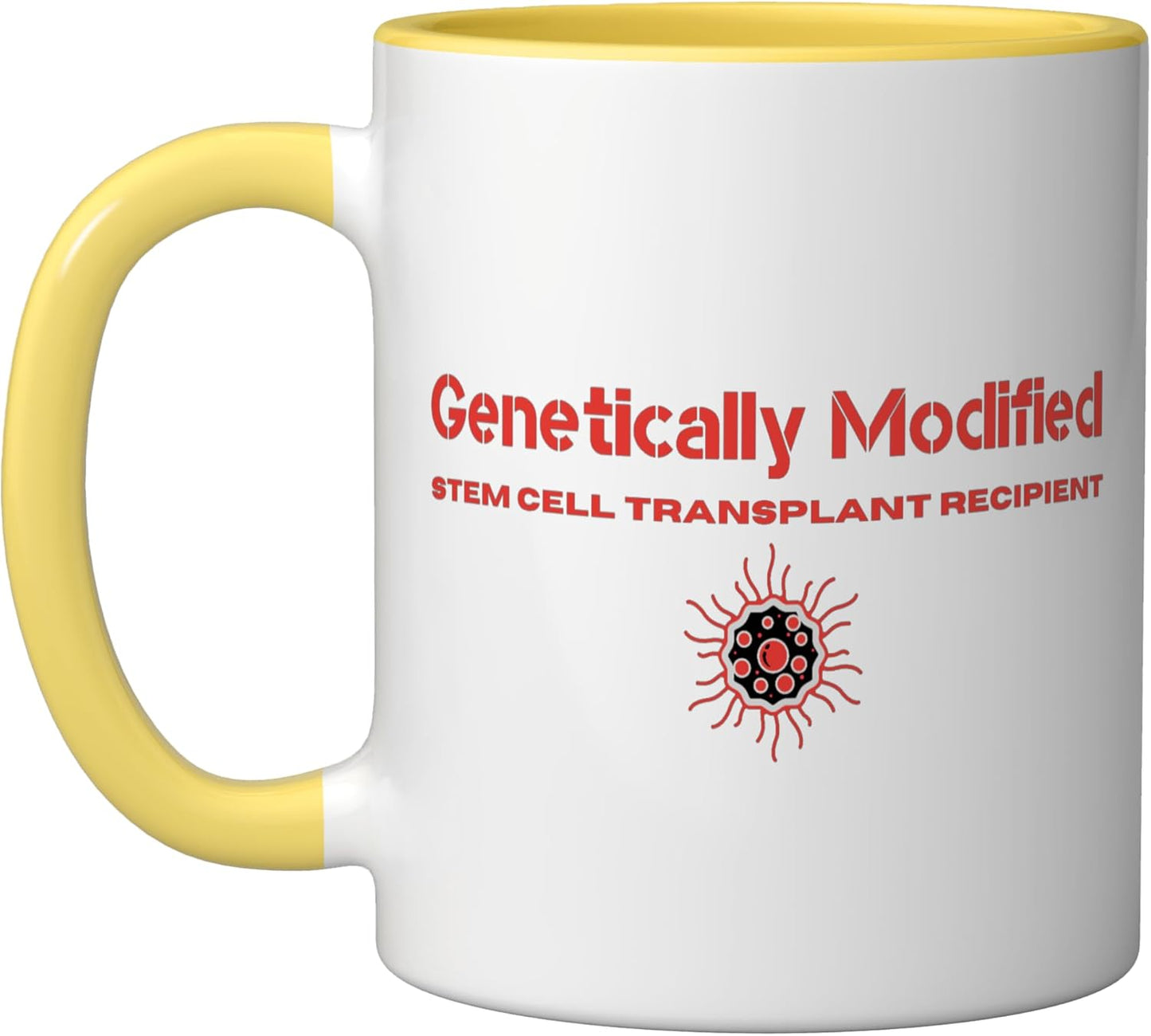 Taza cerámica amarillo/blanco para paciente trasplante de células madre