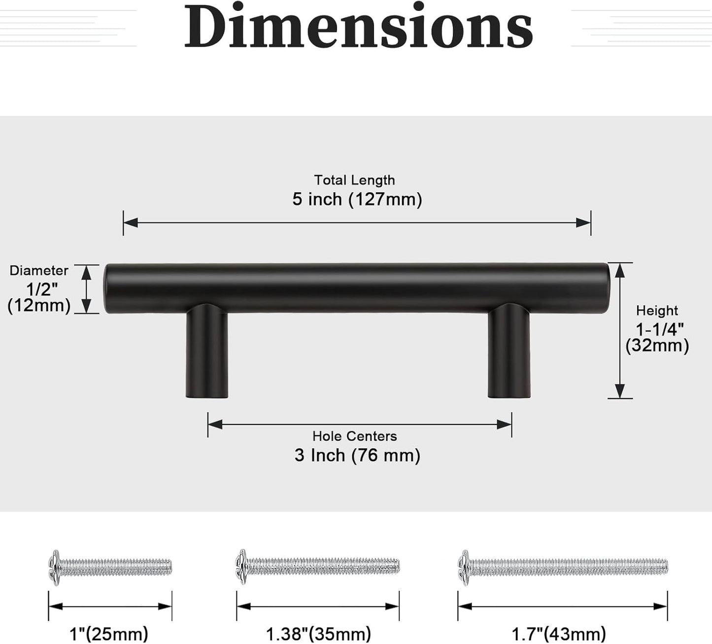 Pack 10 Tiradores Gabinete 3pulg Acero Inox Estilo Europeo Negro