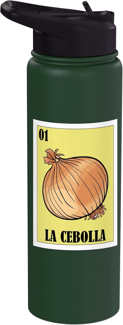Botella de agua aislada de acero inoxidable con diseño de cebolla mexicana