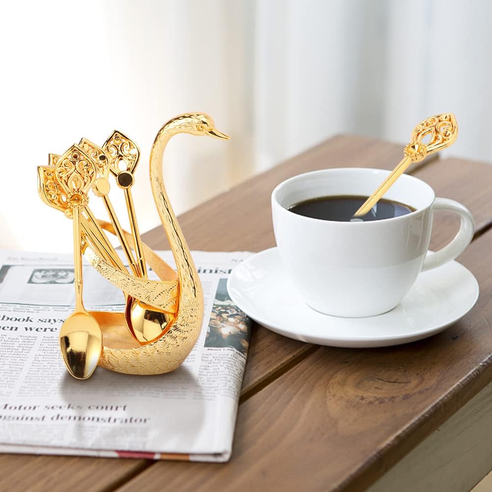 Juego de cucharas de café con soporte, mini cucharas de postre para servir frutas