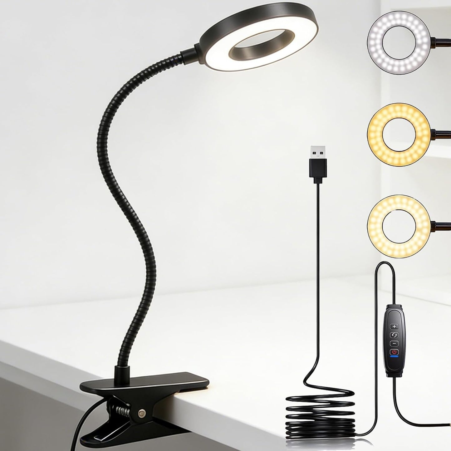 Lámpara escritorio LED con clip 3 modos color 10 niveles brillo