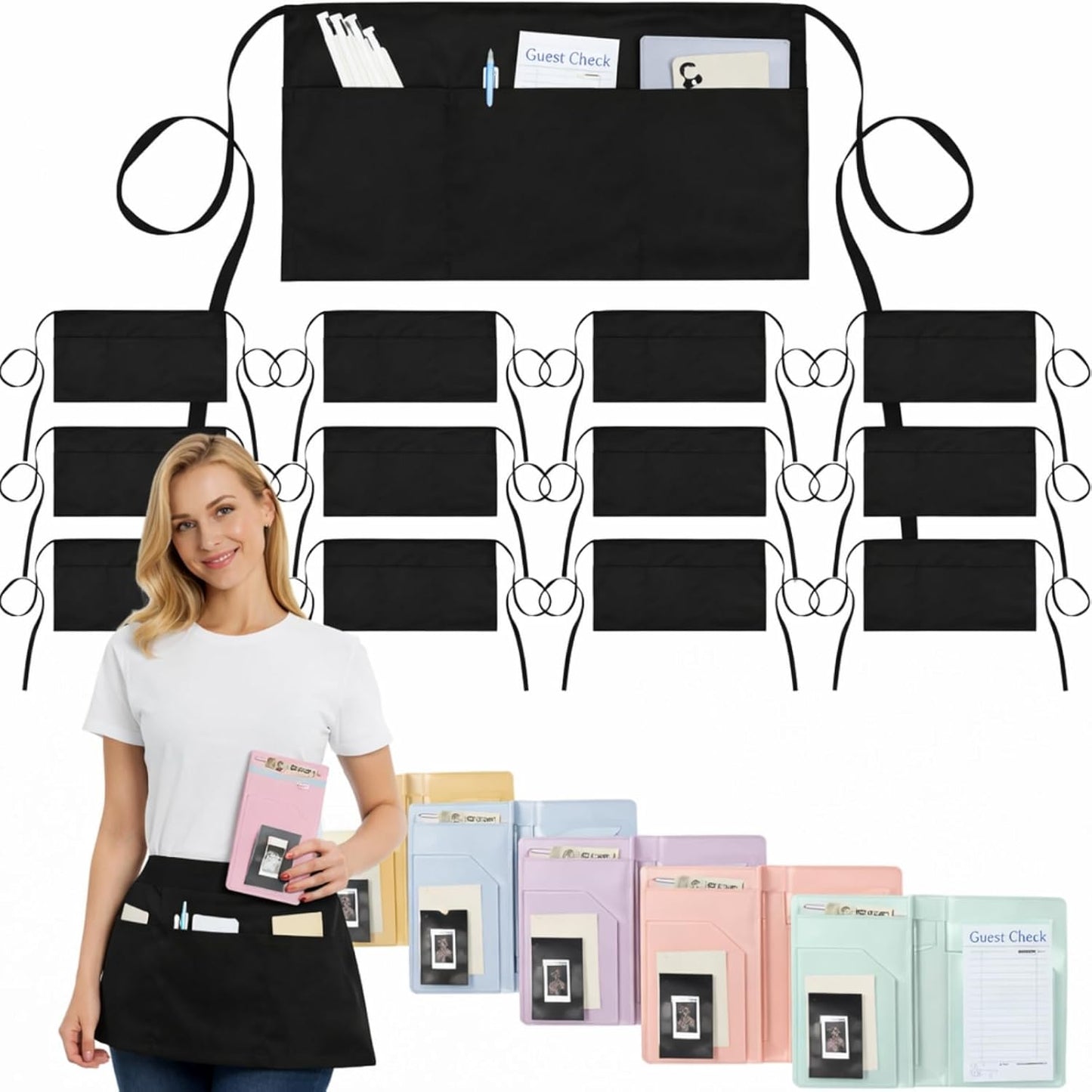 Set 6 libros servidor delantal 12 con bolsillos resistente agua