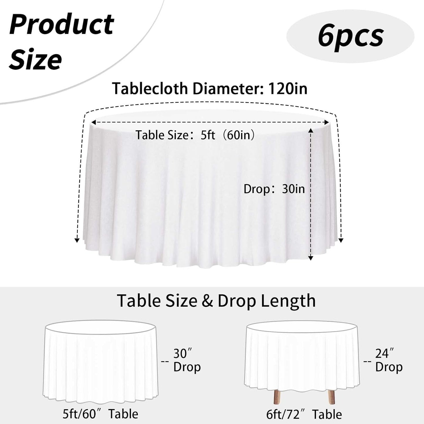 Mantel Redondo Poliéster Cepillado 120pulg Set 6