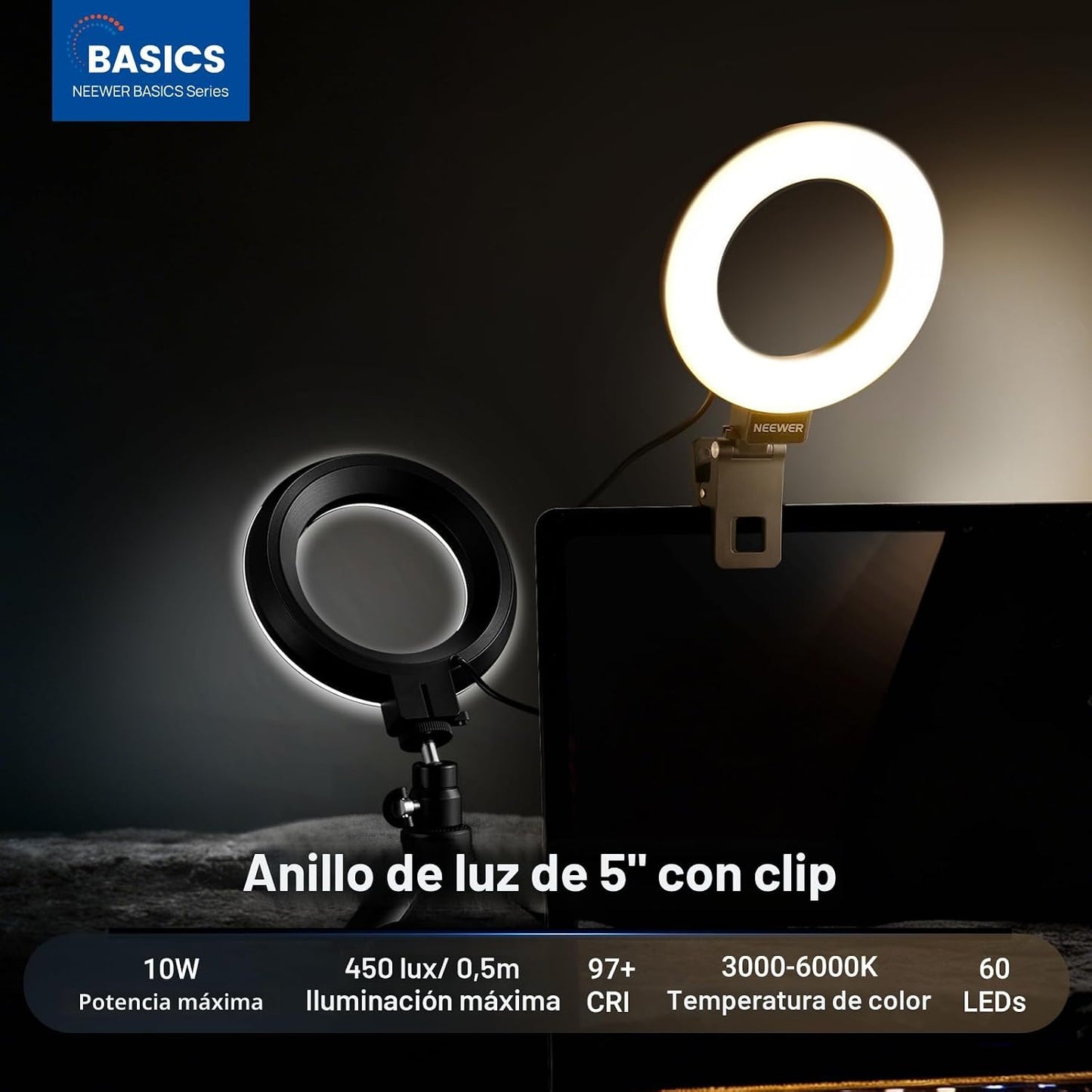 Anillo luz 5pulg para videoconferencia con soporte trípode