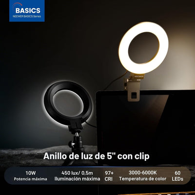Anillo luz 5pulg para videoconferencia con soporte trípode