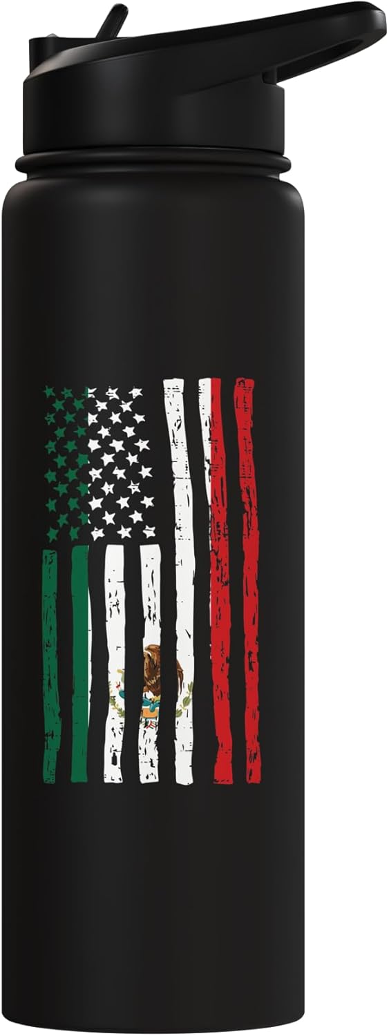 Botella de agua aislada de acero inoxidable con diseño de bandera de EE.UU. y México