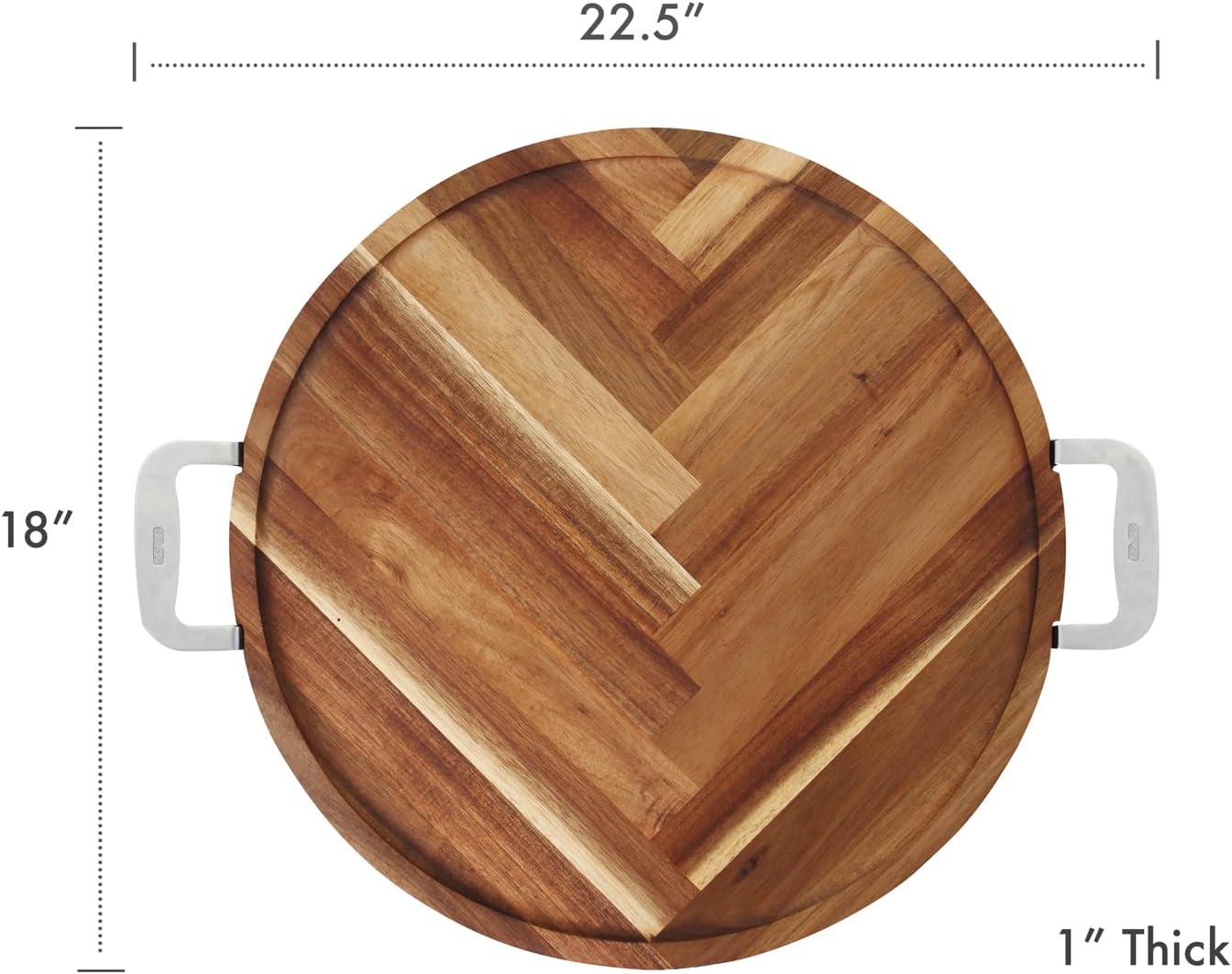 Plato queso y carne acacia herringbone acero inox