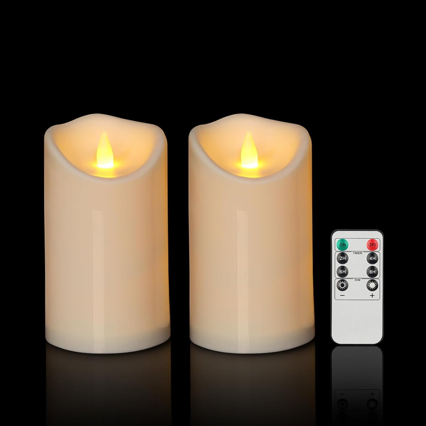 Velas LED 3D sin llama set 2 pilares plástico control remoto