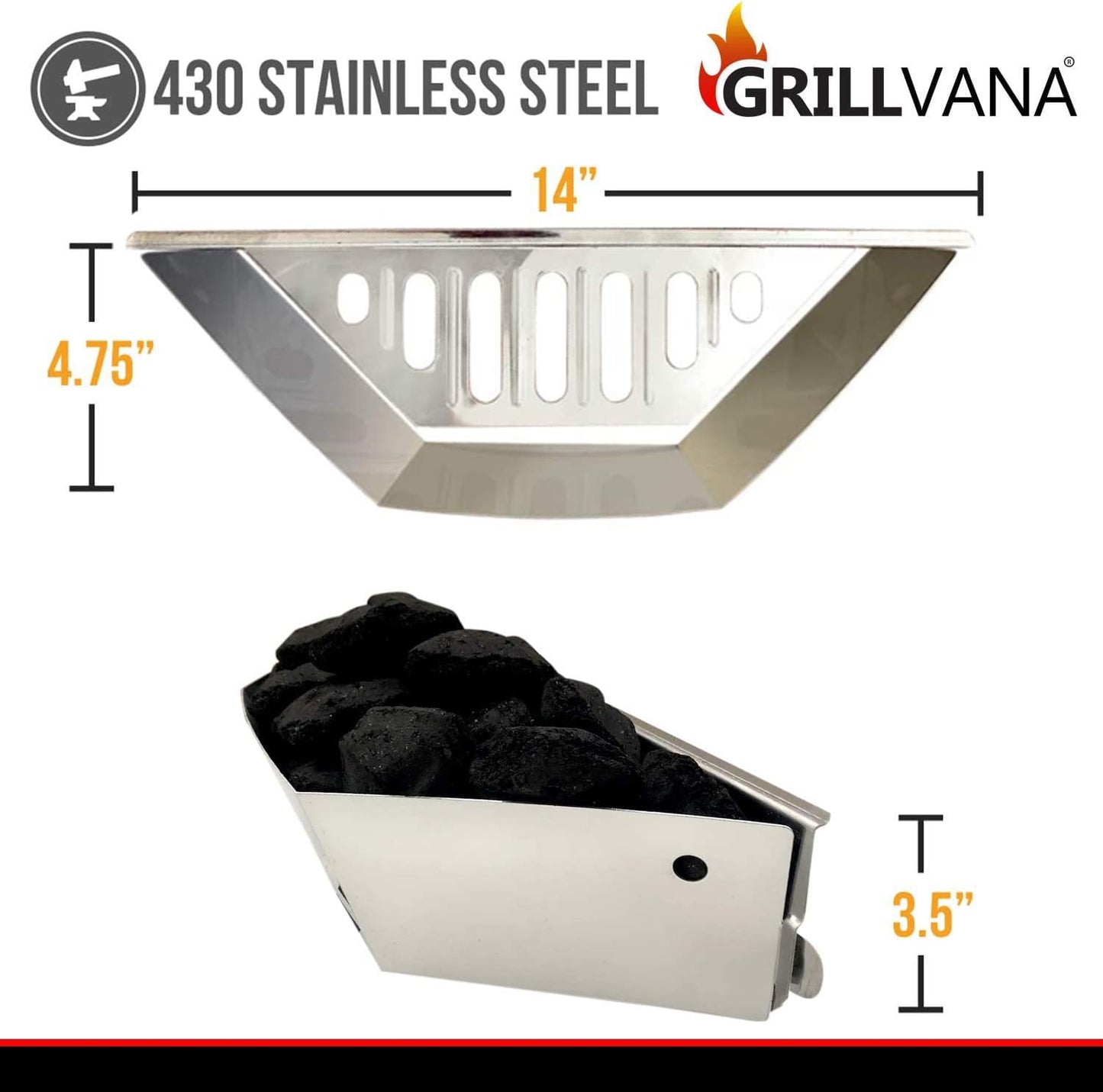 Cesta carbón acero inox para parrilla 22pulg resistente
