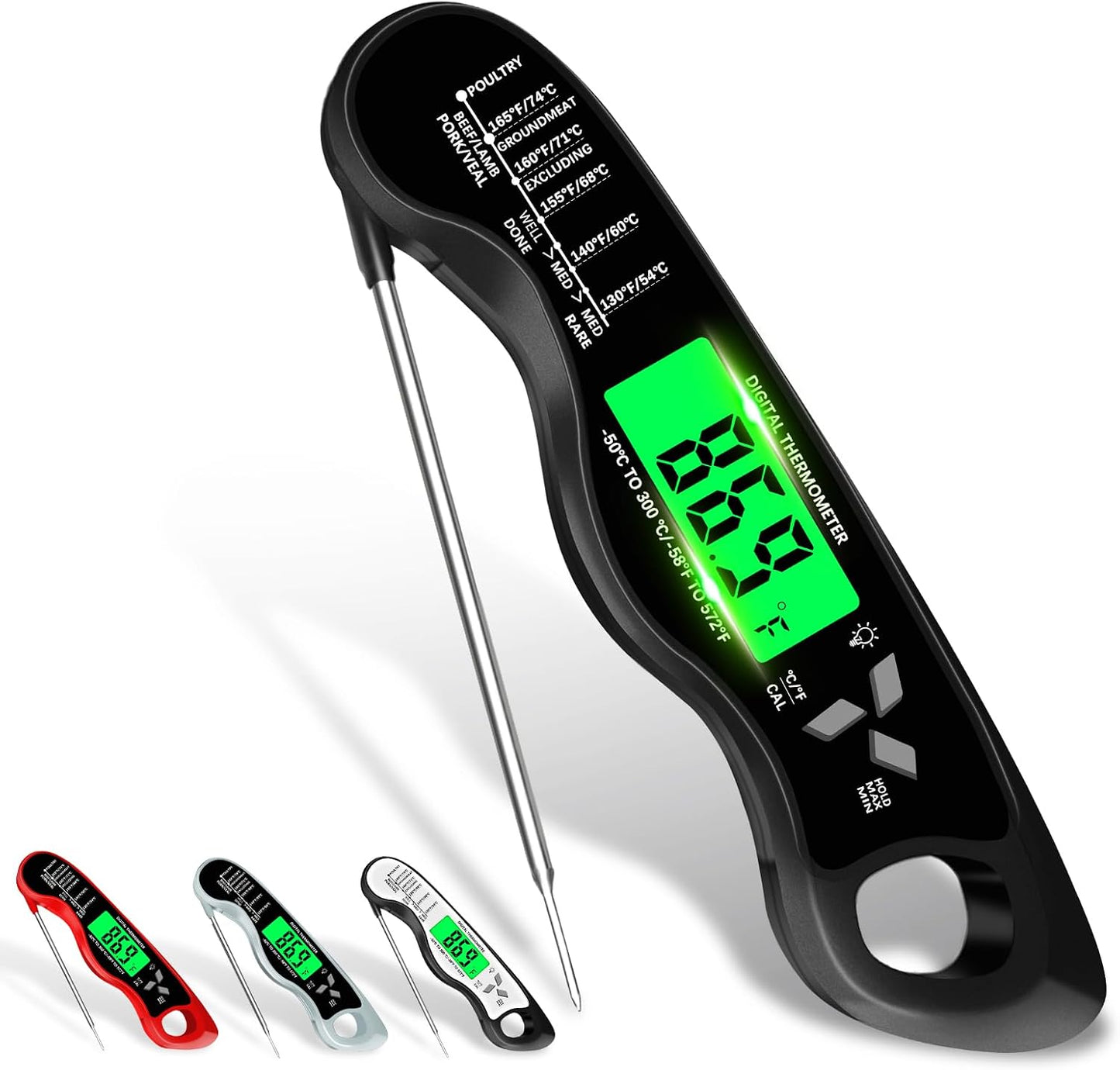 Termómetro digital carne cocina impermeable IP67 con luz