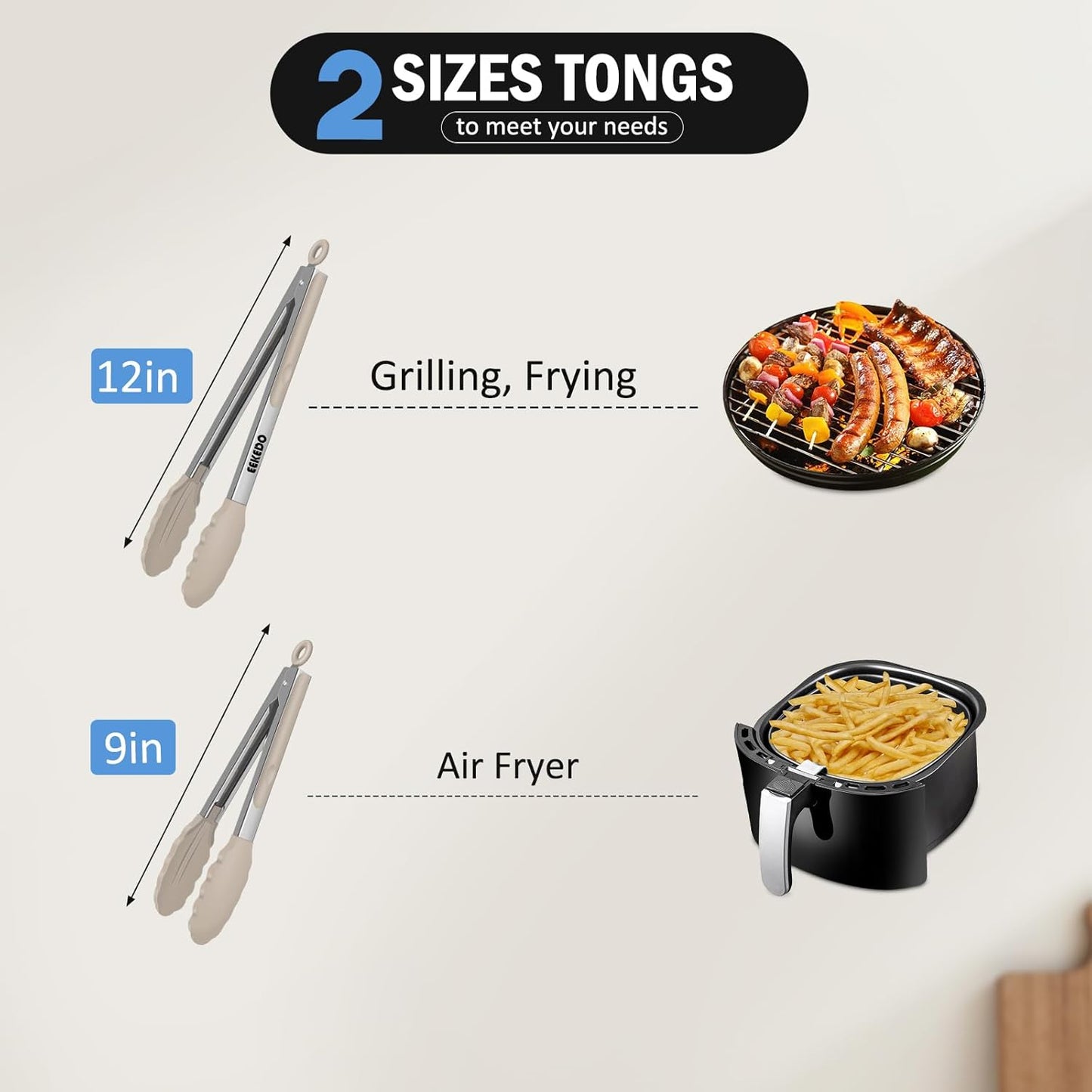 Pinzas de cocina de acero inoxidable sin BPA con puntas de silicona